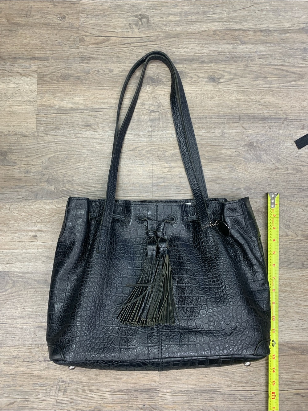 Patricia Nash Black Croc-Embossed Tote with Tassel